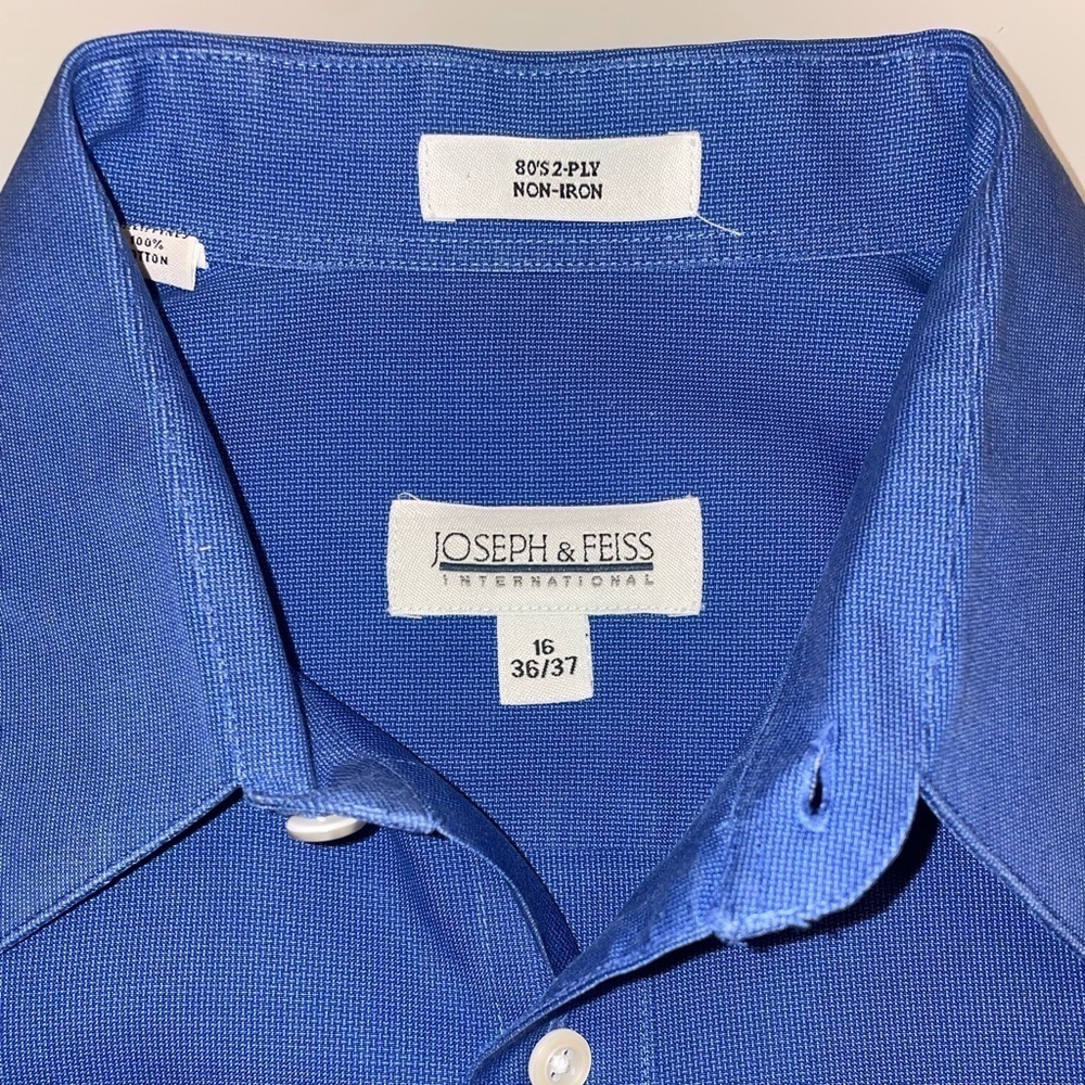 Joseph & Feiss Mens Long Sleeve‎ Blue Button Down Shirt Non Iron Size 16
